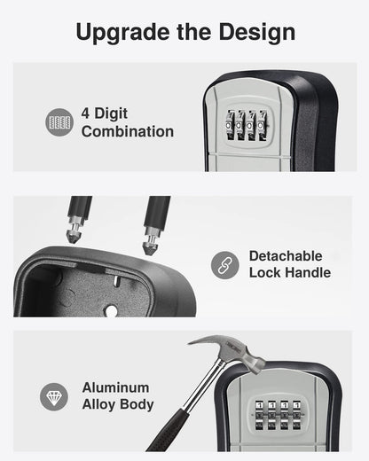 Puroma Key Lock Box, Portable Combination Lockbox Wall-Mounted Key Storage Box for House Keys, Resettable Code Safe Security Lock Box for Home, Office, Apartment Spare Key Storage (1 Pack, Gray)