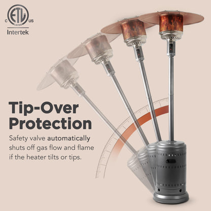 Amazon Basics 46,000 BTU Outdoor Propane Patio Heater with Wheels, Commercial & Residential, 13489.74 watts, Slate Gray, with water tank, 32.1 x 32.1 x 91.3 inches (LxWxH)