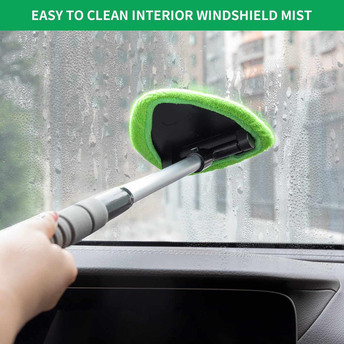 XINDELL Windshield Cleaner Tool – Upgrade Large Head Car Interior&Exterior Window Cleaning Kit with Extendable Handle & 4 Microfiber Pads, Auto Wiper Brush for Car, Trucks, SUVs, RVs & Home Windows