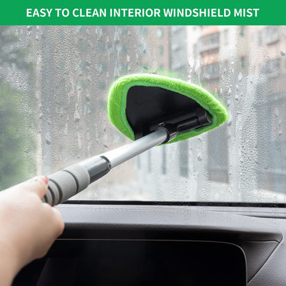 XINDELL Windshield Cleaner Tool – Upgrade Large Head Car Interior&Exterior Window Cleaning Kit with Extendable Handle & 4 Microfiber Pads, Auto Wiper Brush for Car, Trucks, SUVs, RVs & Home Windows