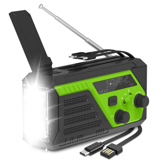 6000mAh/22200mWh Hand Crank Emergency Radio, AM/FM/NOAA Weather Radio, Hand Crank Radio with 4 Built-in Cable, Emergency Weather Radio with Quickly Phone Charger, SOS Alarm for Emergency Winter Storm