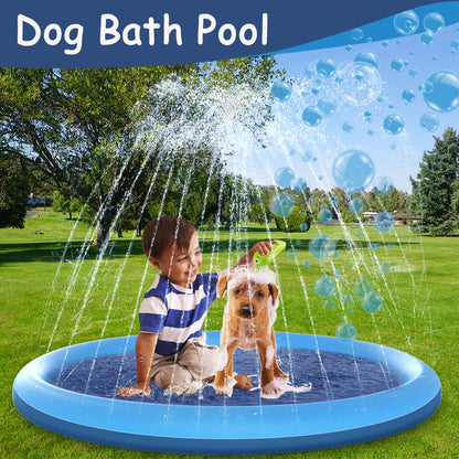 Raxurt Dog Pool, Anti-Slip Splash Pad for Dogs Kids Thickened Durable Upgrade Sprinkler Pad Pet Summer Outdoor Water Toys Backyard Fountain Play Mat, New Version Blue