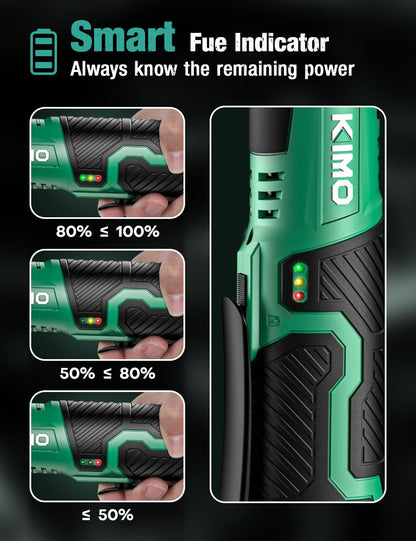 KIMO 3/8" Extended Electric Ratchet Wrench Set, 40 Ft-Lbs 400 Rpm 12V Cordless Ratchet Wrench w/ 2-Pack 2.0 Ah Batteries, 1 Hour Fast Charger & 8 Sockets, Power Ratchet w/Variable Speed & LED Light