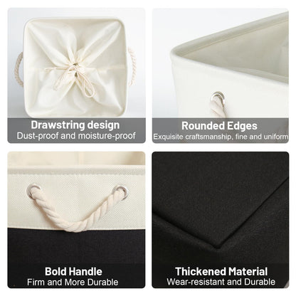 HOdo Home Fabric Storage Bin with Drawstring Closure and 2 Bold Handles, Collapsible Large Canvas Storage Baskets for Organizing Shelf Nursery Home Closet (Black&White, 13L×13W×13H - 3Pack)
