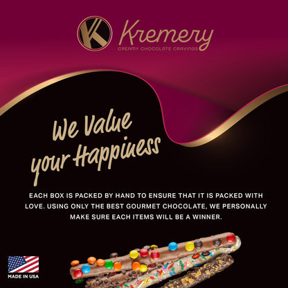 KREMERY Creamy Chocolate Cravings - Easter Chocolate Covered Pretzel Rods Gift Basket with Candied Toppings (8 Pretzels) Ramadan Gifts Sweet Treats in Clear Tube Kosher