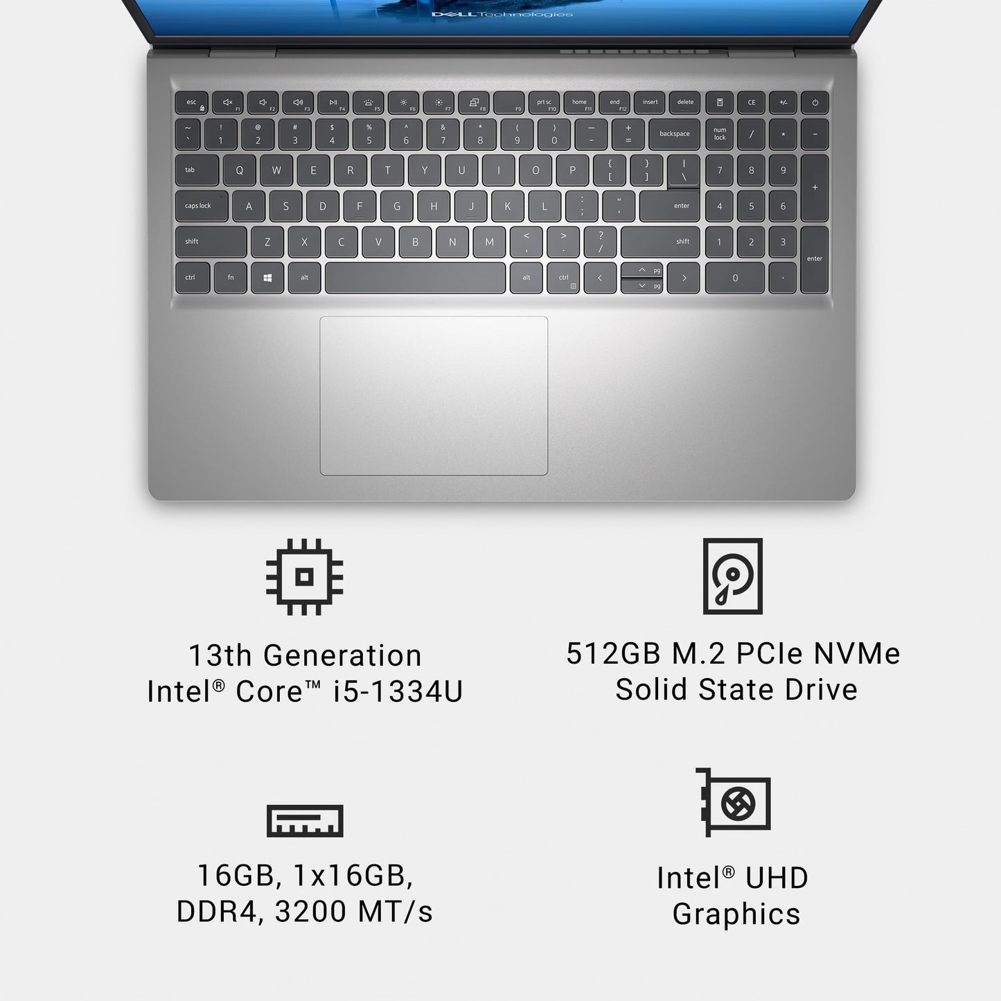 Dell 15 Laptop DC15250-15.6-inch FHD (1920x1080) 120Hz Display, Intel Core i5-1334U Processor, 16GB DDR4 RAM, 512GB SSD, Intel UHD Graphics, Windows 11 Home, Onsite Service - Platinum Silver