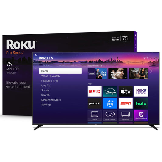 Roku Smart TV 2025 – 75-Inch Pro Series, Mini-LED TV – RokuTV with Backlit Voice Remote Pro – Flat Screen 4K QLED Television with 120Hz Refresh Rate & Dolby Vision IQ, Live News, Sports, Entertainment