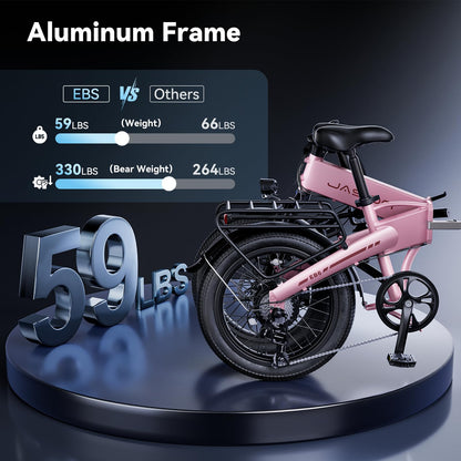 Jasion Electric Bike for Adults, 1000W Peak Motor up to 25MPH Top Speed Ebike, Aluminum 20'' Fat Tire Electric Bike Built-in 48V Removable Battery with 55 Max Miles, EBS Folding Ebikes for Adults