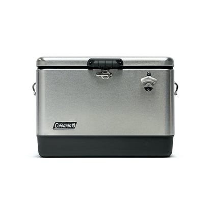 Coleman Reunion Premium Insulated Portable Cooler, Leak-Resistant 54qt Steel Belted Cooler with Heavy-Duty Latch, Handles, Drain & Bottle Opener, Great for Camping, Tailgating, Beach, Picnic, & More