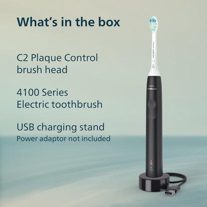 Philips Sonicare 4100 Series Electric Toothbrush - Sonic Toothbrush with Advanced Sonic Technology, Pressure Sensor, Two Intensity Settings, Smartimer & Quadpacer, Black, Model HX3681/24