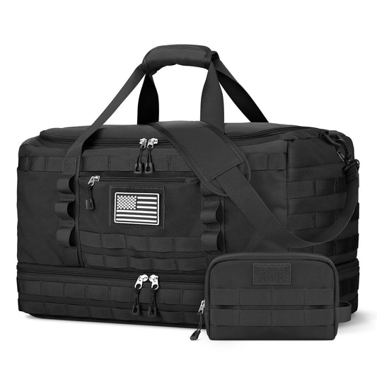 ETRONIK Travel Bag for Men Women, Gym Bag & Tactical Duffle Bags for Travel, Carry on with Toiletry Bag and Shoe Compartment, Weekender Overnight Trip with Wet Pocket for Workout Medical, Black