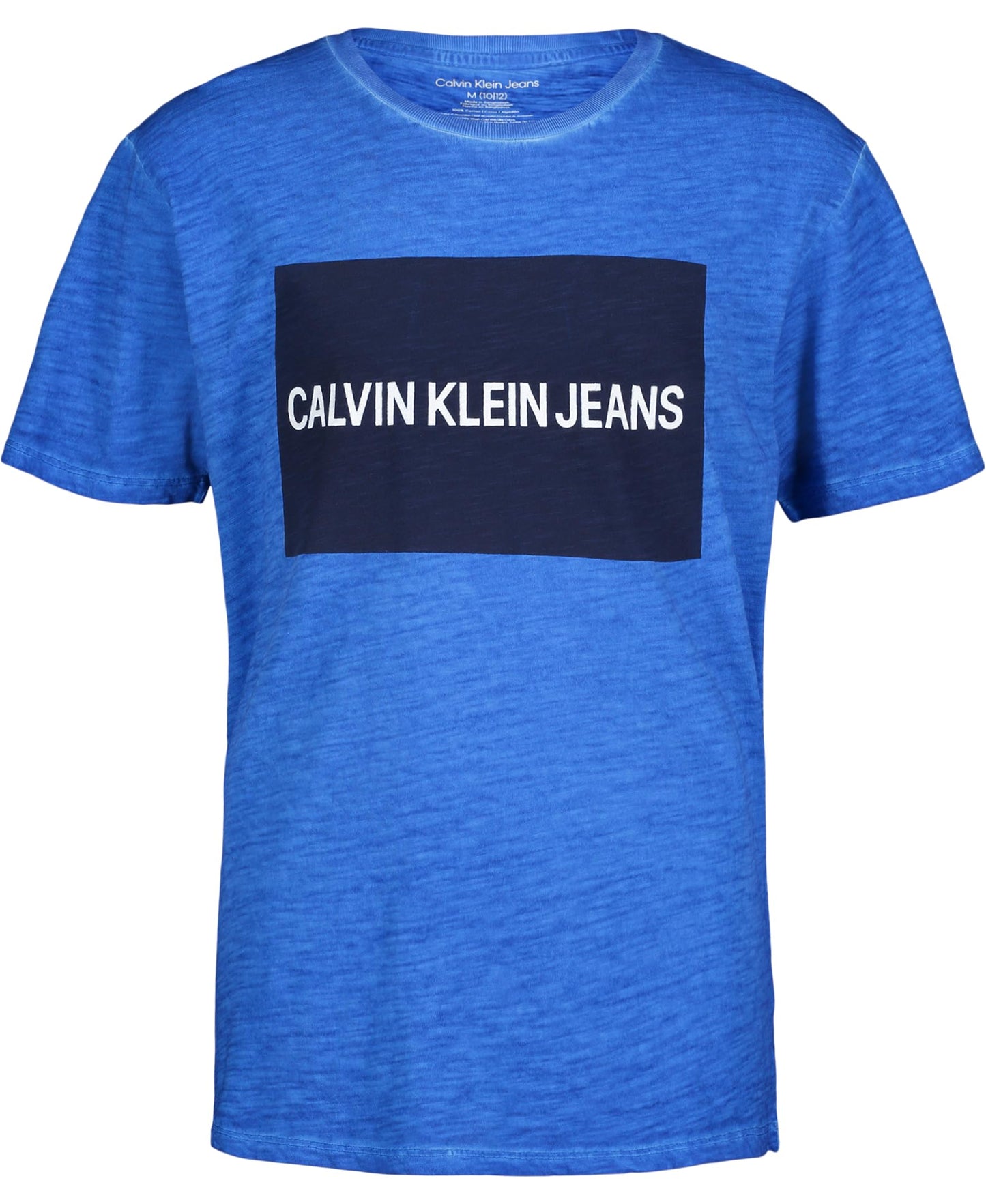 Calvin Klein Boys' Short Sleeve Graphic Crew Neck T-Shirt, Comfortable, Relaxed Fit, Washed Prince Blue, 14-16
