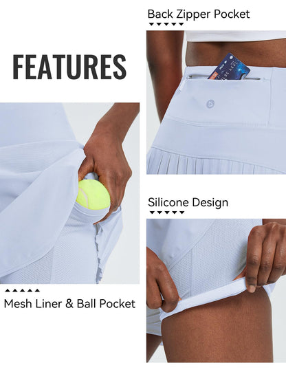 baleaf Pleated Tennis Skirt Skorts Skirts for Woman High Waisted Lightweight Athletic Golf Workout with Shorts Pockets Snow Blue Medium