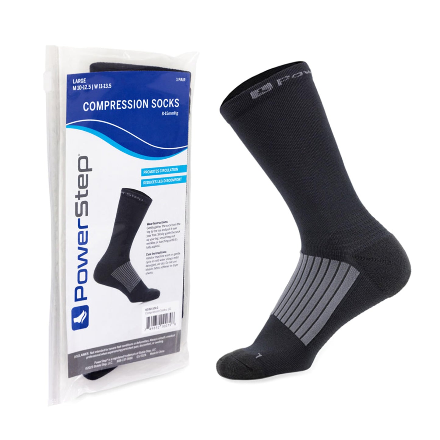 PowerStep Compression Socks for Running, Foot Pain, Ankle Swelling & Discomfort. Medium