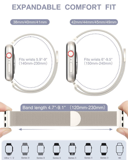 Original Stainless Steel Milanese Loop Compatible with Apple Watch Band 38mm 40mm 41mm 42mm 44mm 45mm 49mm, Magnetic Clasp Replacement Band for iwatch Series 9, Ultra 2/Ultra, SE/SE 2nd Generation, 8 7 6 5 4 3 2 1, Women & Men Watch Bands for iWatch (Star
