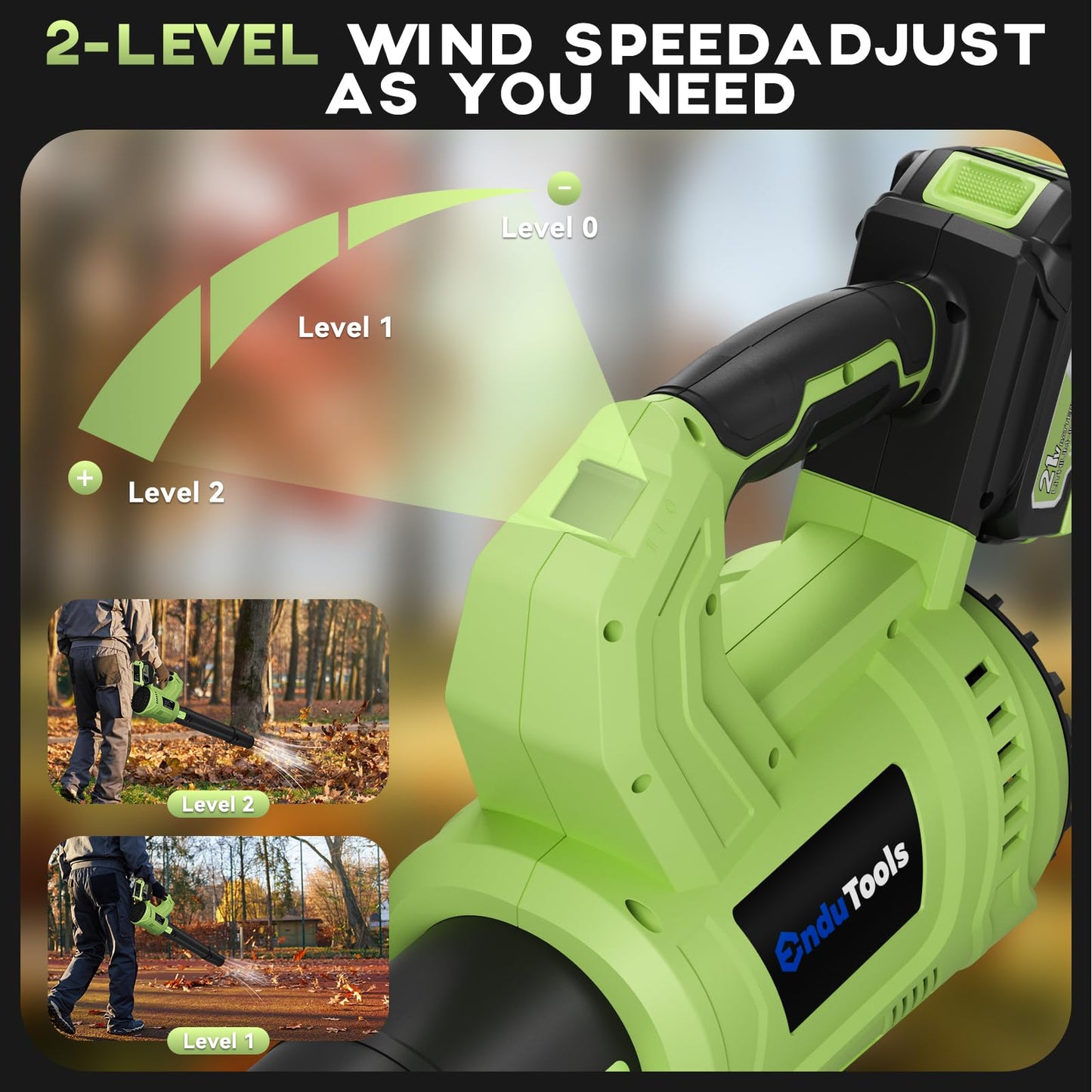 EnduTools Leaf Blower Cordless - 650 CFM 150 MPH Electric Leaf Blower with 2 x 4.0Ah Batteries & Fast Charger, 2-Speed Settings, Lightweight Blower for Lawn, Yard, Leaves, Dust, and Snow Care (Green)