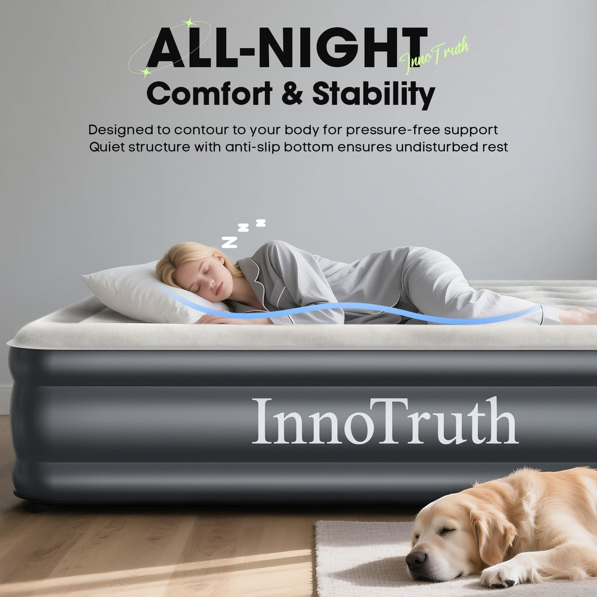 InnoTruth Air Mattress Queen with Built in Pump, Inflatable Blow up Mattress, 18" Raised Colchones Inflables Air Bed for Guests & Home, Ideal for Home Use and Outdoor Camping, 650lb Weight Capacity