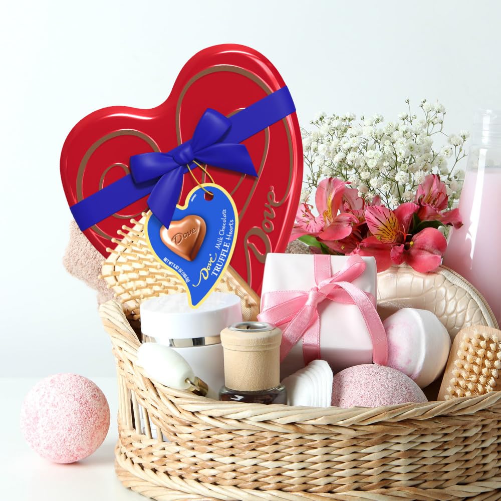 DOVE Assorted Chocolate Truffles, Valentines Chocolate Candy Gift, 5.82 oz Heart Tin