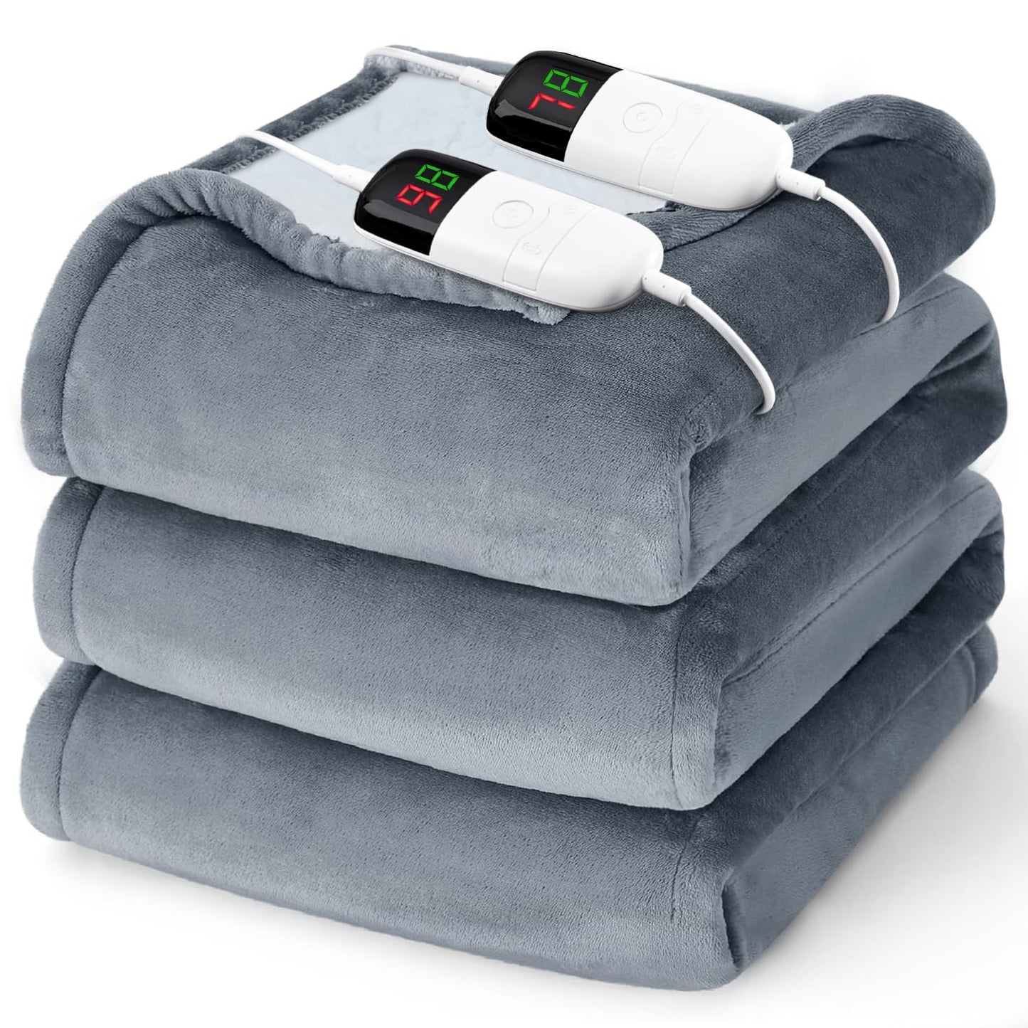 Heated Electric Blanket Queen Size - 84" x 90" Heating Blanket with Dual Control, 10 Levels & 8 Hours Auto Off, Soft Warm Flannel Gift with Over-Heat Protection, ETL & FCC Certified
