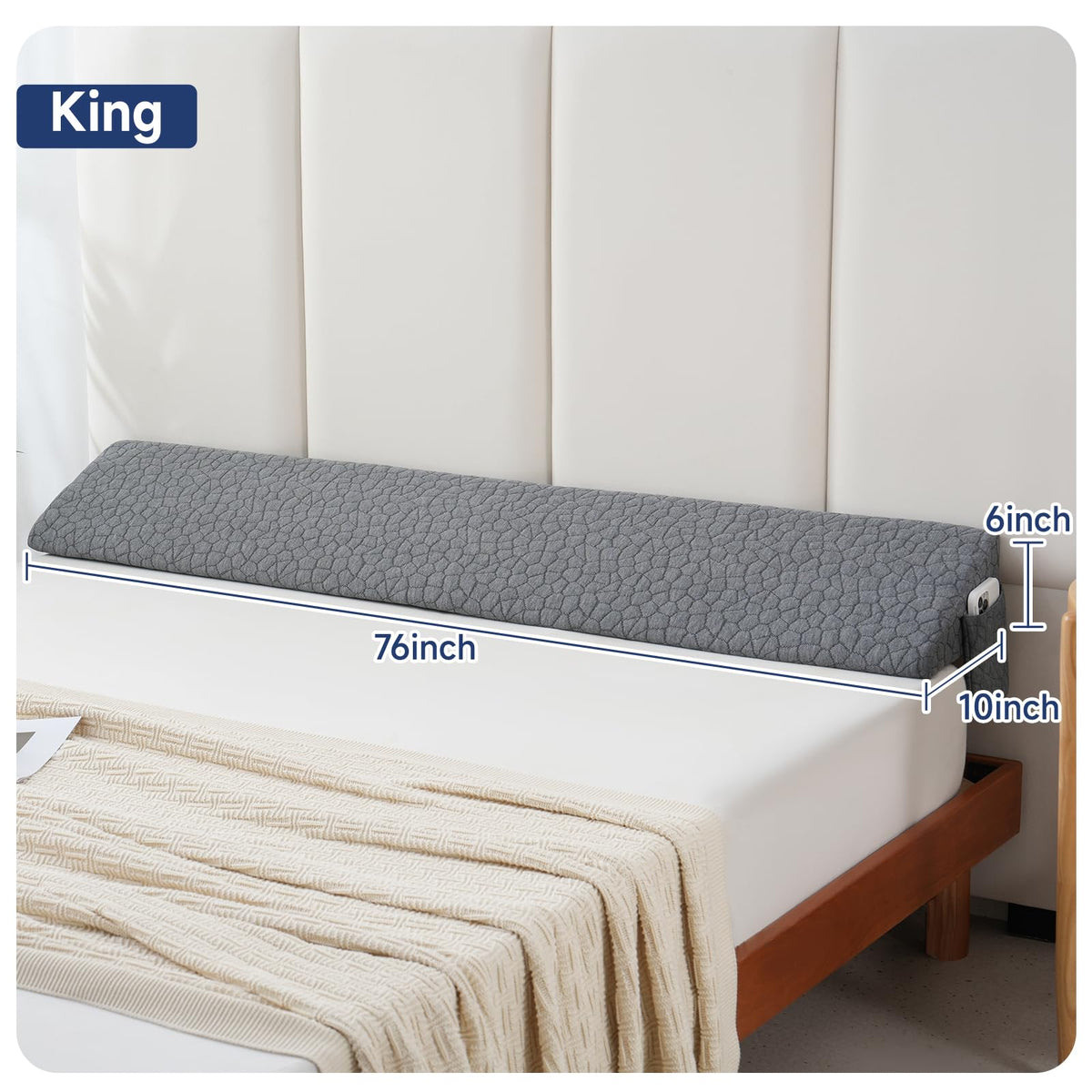 King Size Bed Wedge Pillow Headboard Pillow Mattress Wedge Bed Gap Filler Long Pillow for Bed Triangle Pillow Bolster Pillow Close The Gap (0-7") Between Headboard and Mattress (76"x10"x6")