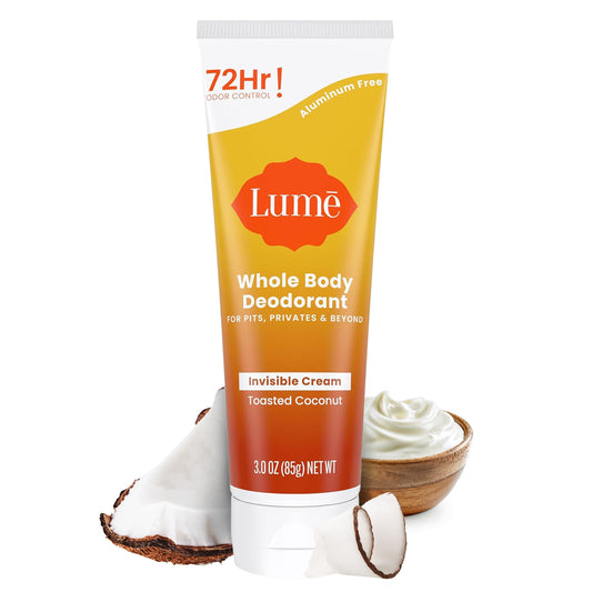 Lume Whole Body Deodorant - Invisible Cream Tube - 72 Hour Odor Control - Aluminum Free, Baking Soda Free, Skin Safe - 3.0 ounce (Toasted Coconut)