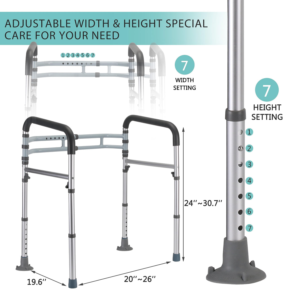 FSA/HSA Eligible Toilet Safety Rails, Adjustable Toilet Frame for Elderly, Seniors, Handicap & Disabled, Foldable Handicap Toilet Handles Fit Any Toilets (300 LB)