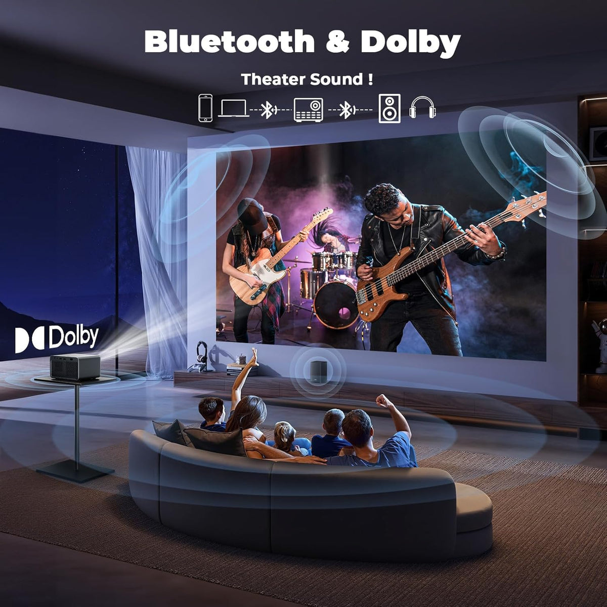 Projector with WiFi and Bluetooth: [1800 ANSI/Ai Auto Focus/800+ Apps/Compatible with Netflix] Outdoor-Projector 4K Support 1080P Smart Live TV Movie Lisowod L03Pro Projector for Home Theater