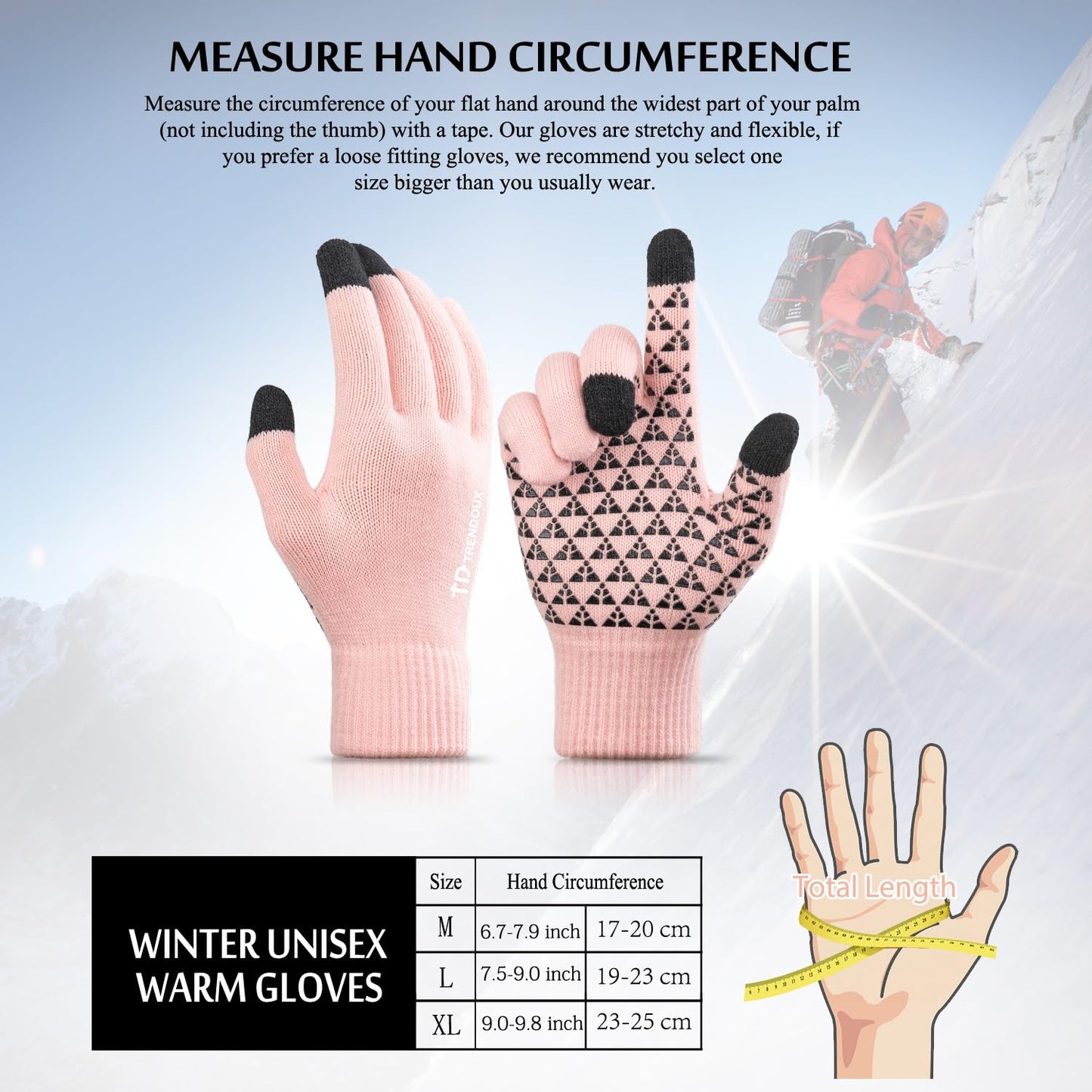 TRENDOUX Winter Gloves for Men Women - Upgraded Touch Screen Cold Weather Thermal Warm Knit Glove for Running Driving Hiking (Pink M)