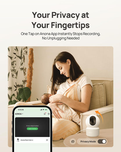 Anona Pano 4K UHD Indoor Camera, Pet/Dog/Baby Security Camera with Phone App, 360° Pan-Tilt, 2.4G/5G Dual-Band Wi-Fi 6, Auto-Tracking, Person/Pet/Baby Crying Detection, Privacy Mode, Two-Way Audio