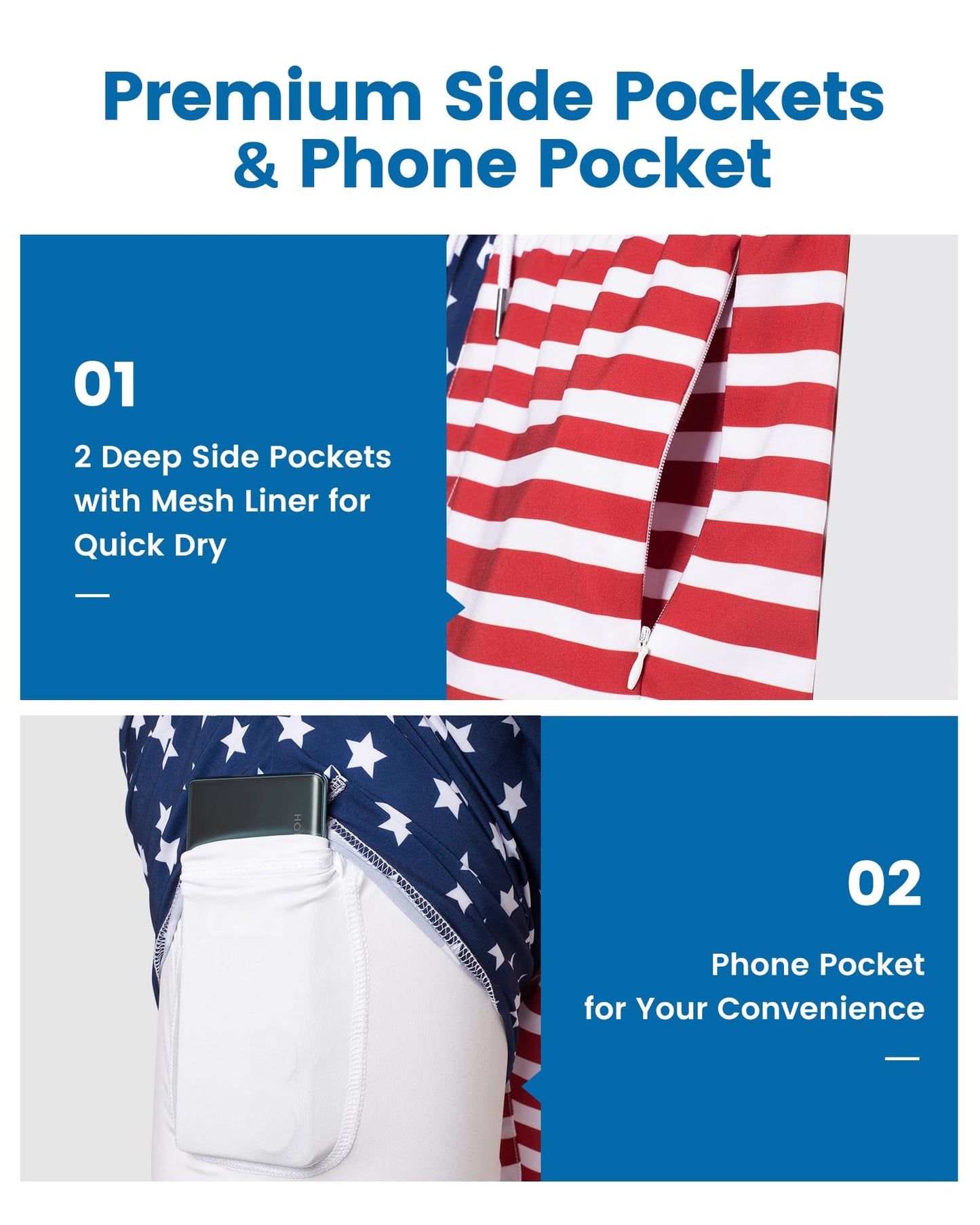 maamgic 2 in 1 Mens Swim Trunks 7 Inch Swim Shorts Swim Suits Board Shorts American Flag