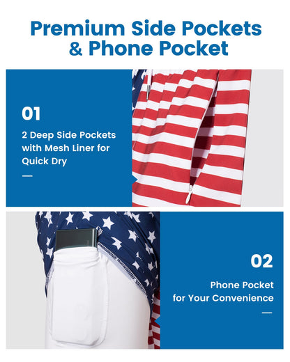 maamgic 2 in 1 Mens Swim Trunks 7 Inch Swim Shorts Swim Suits Board Shorts American Flag