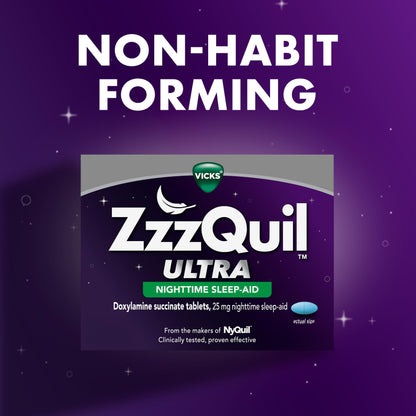 ZzzQuil ULTRA, Sleep Aid, Doxylamine Succinate 25mg, Sleep Aids for Adults, Nighttime Sleep Aid, 48 Tablets