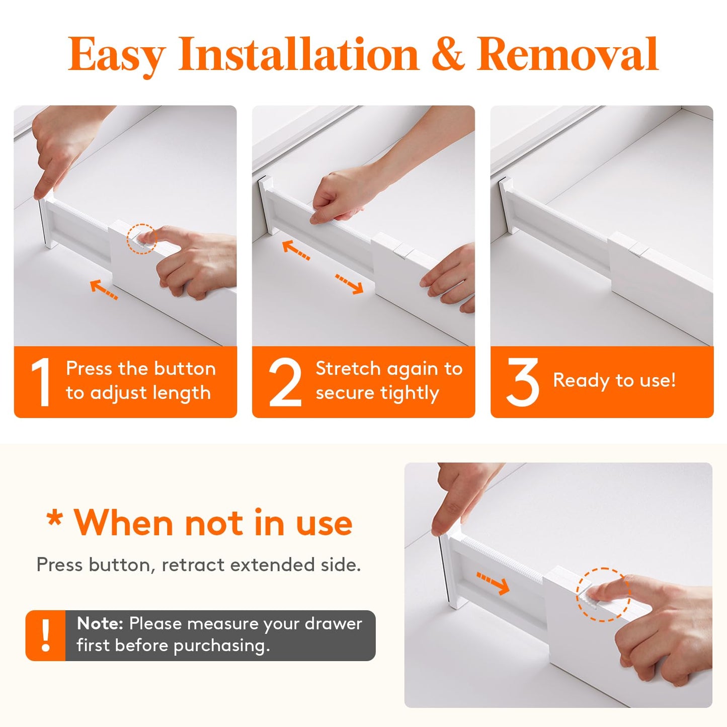 Lifewit 5 Pack 4" High Drawer Dividers 28-43.5cm/11-17" Adjustable Drawer Organizer for Clothes/Utensils, Expandable Drawer Separator in Dresser/Kitchen/Bedroom/Office Organization & Storage White