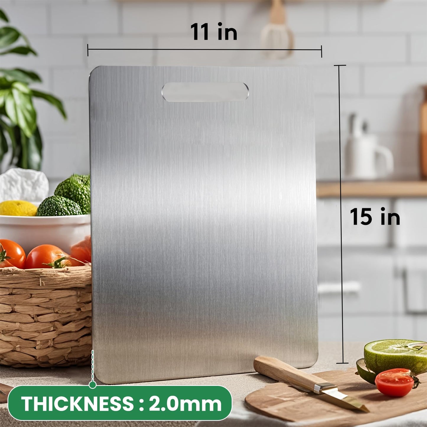 2 Pack, 100% Pure Titanium Cutting Board - 15x11 Inch Non-Slip Kitchen Chopping Board, Dishwasher Safe, Scratch Resistant, Easy to Clean, Durable & Hygienic for Meat, Vegetables, and Fruits