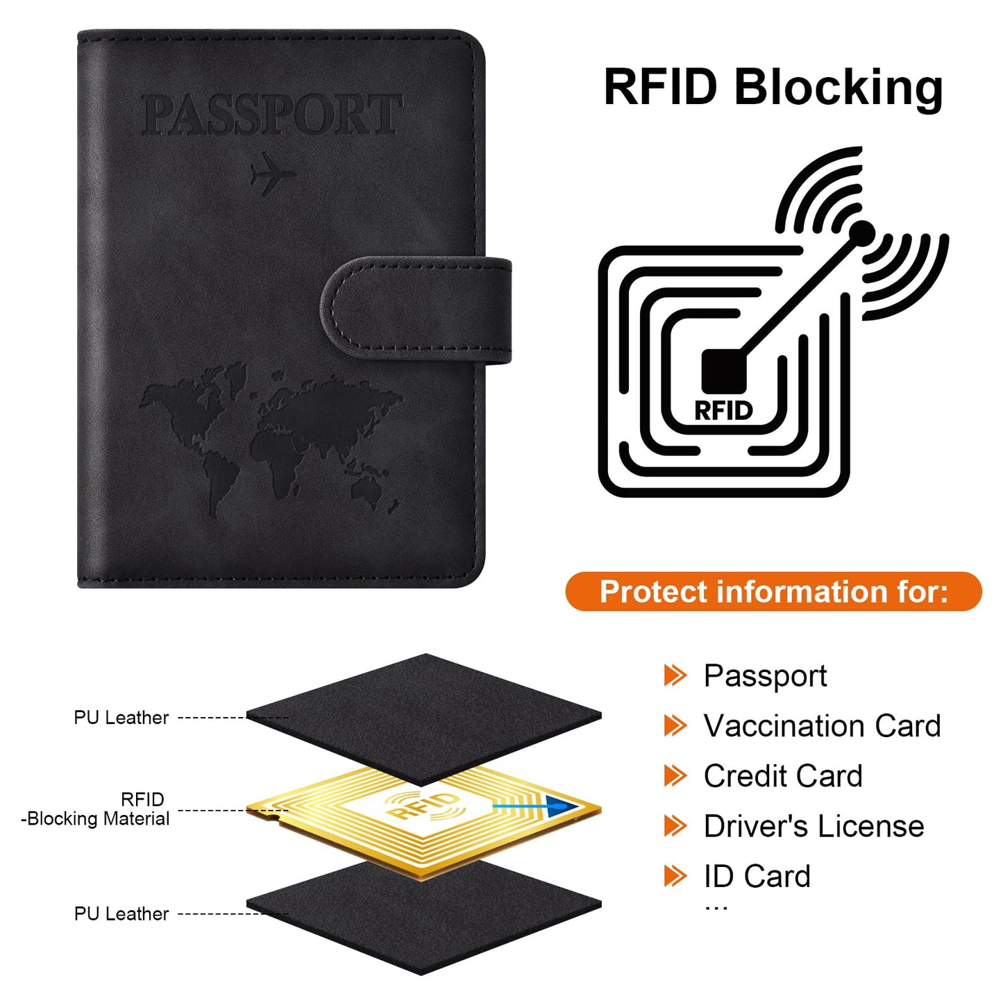 Eoehro Passport Holder for Travel Essentials, Passport Wallet Cover Case for Travel Must Haves Accessories,Passport Book Holders for Women and Men(black)