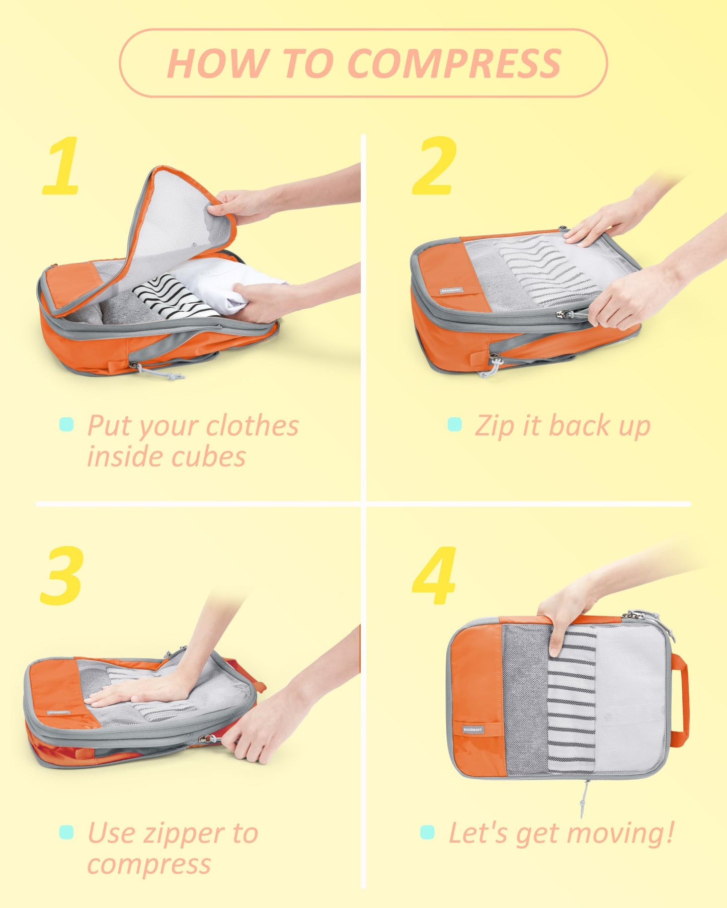 BAGSMART 6 Set Compression Packing Cubes for Travel, Lightweight Vacation Travel Essentials, Travel Accessories for Suitcase Organizer Bags Set, Durable Luggage Organizer Travel Bags