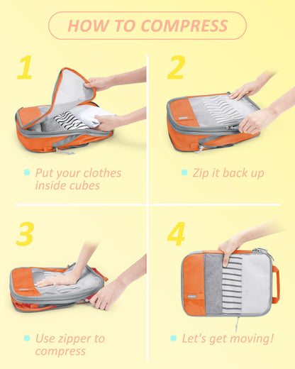 BAGSMART 6 Set Compression Packing Cubes for Travel, Lightweight Vacation Travel Essentials, Travel Accessories for Suitcase Organizer Bags Set, Durable Luggage Organizer Travel Bags