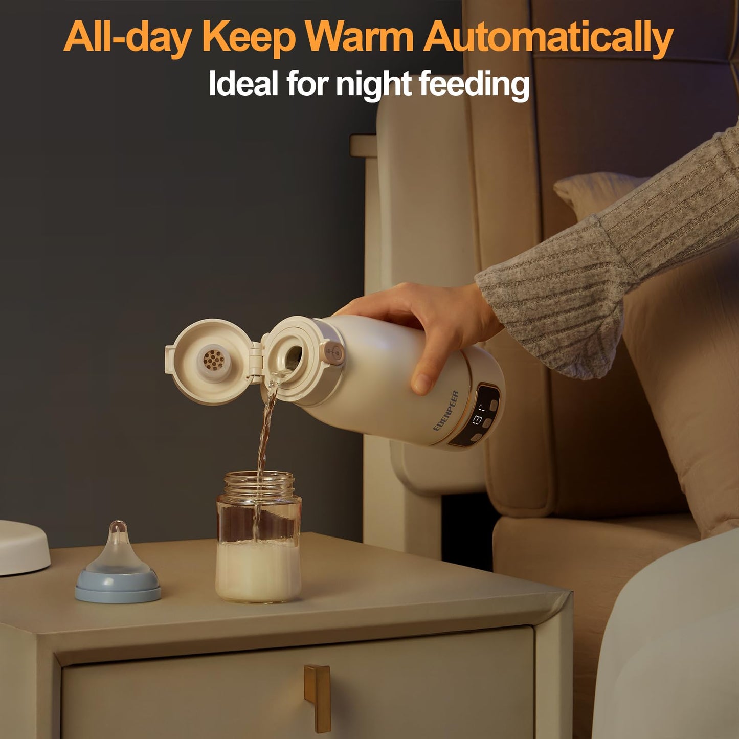 EDENPEER Portable Milk Warmer for Travel, Cordless Bottle Warmer,Instant Breastmilk, Formula, Water, Milk Warmer with 17 Ounces Big Capacity& Extended Battery Life, Super Fast Charging