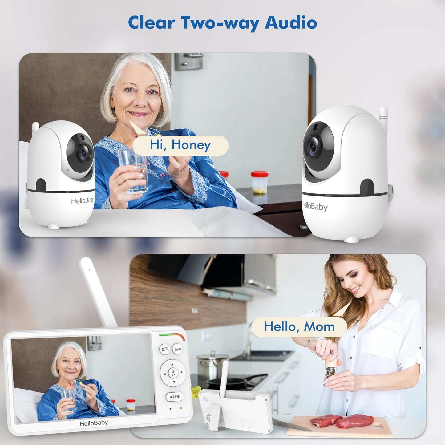 HelloBaby Baby Monitor 6" World First IPS Screen 30H Battery, Secure No WiFi, Pan Tilt Video Camera with Night Vision, VOX, 2-Way Talk, 1000ft, Portable Video Audio Monitor Ideal for Mom, Elderly, Pet