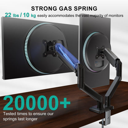WALI Dual Monitor Stand for 17-32 inch Computer Screens, Dual Monitor Arms for 2 Monitors Holds up to 22 lbs, Height Adjustable Gas Spring Dual Monitors Mount, VESA 75x75/100x100mm (GSMP002N), Black