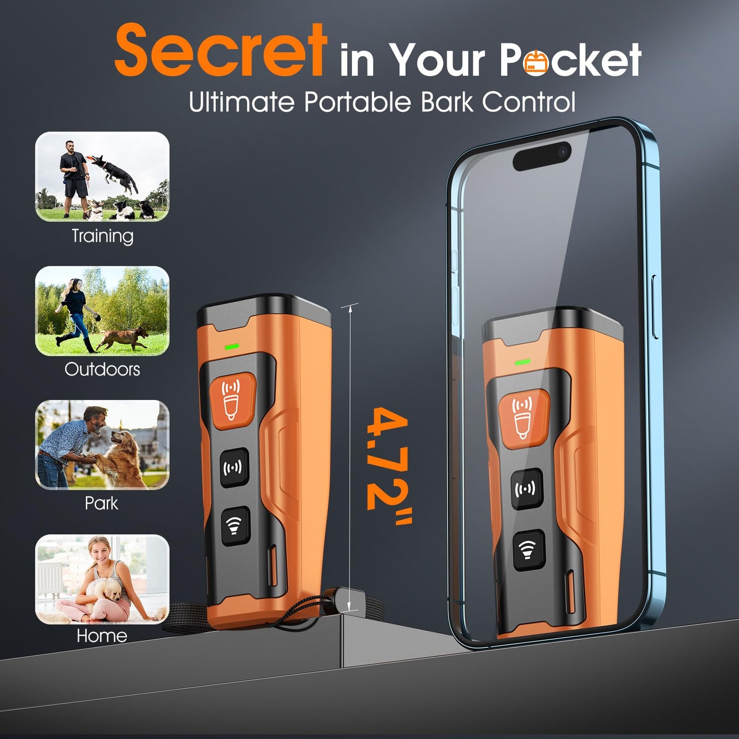 Dog Bark Deterrent Devices for Own or Neighbor's Dog Ultrasonic Dog Training Device Safe & Effective Portable Anti Barking Device for Dogs Indoor Outdoor Use Orange