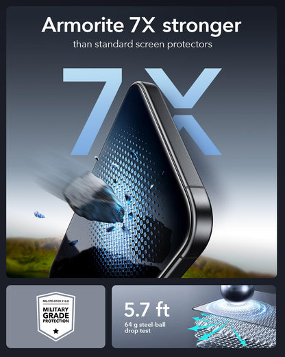 ESR 3 Pack 9H+ Glass for iPhone 16 Pro Max Privacy Screen Protector, [Military Grade Shatterproof & Longest Durable] Armorite Anti-spy Tempered Glass with UltraFit Tray