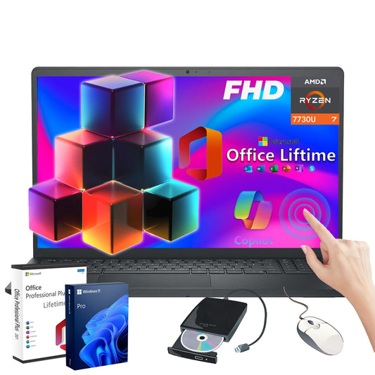 Dell Inspiron-15 3535 Touchscreen Laptop Computer - w/Office Lifetime • 15.6" Full HD • Ryzen 7 7730U(up to 4.5 GHz) • Long Battery Life • Win 11 PRO for Person Use or Business Work(64GB RAM, 2TB SSD)