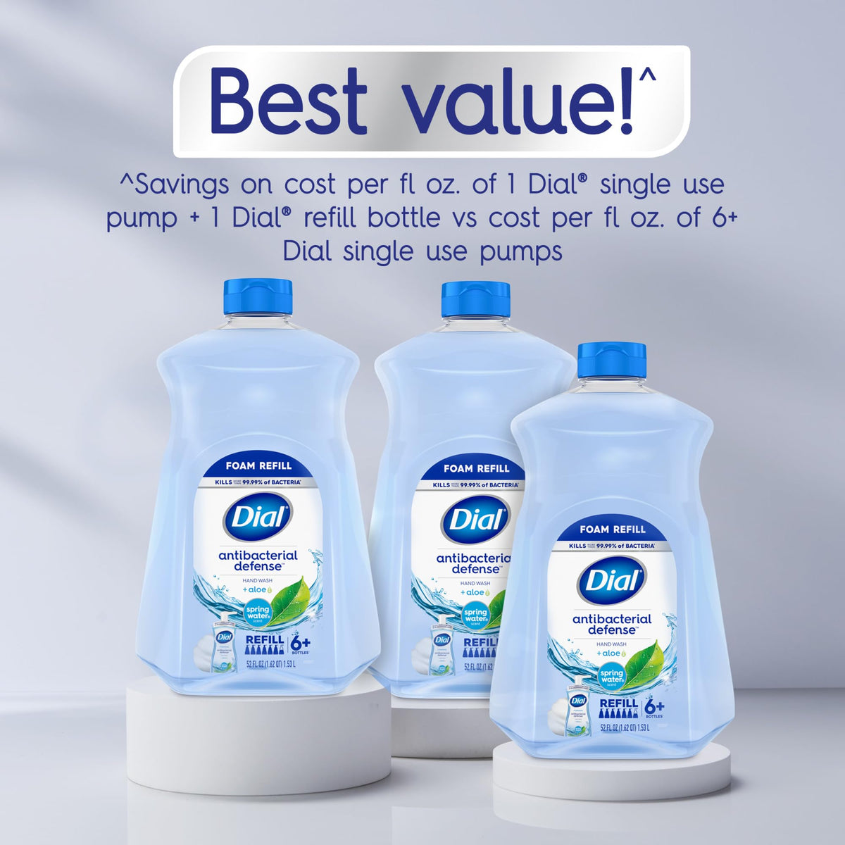 Dial Antibacterial Defense Foaming Hand Soap + Aloe, Spring Water Scent, 52 Fl Oz Hand Soap Refill, Dermatologist-Tested, Gentle on Skin