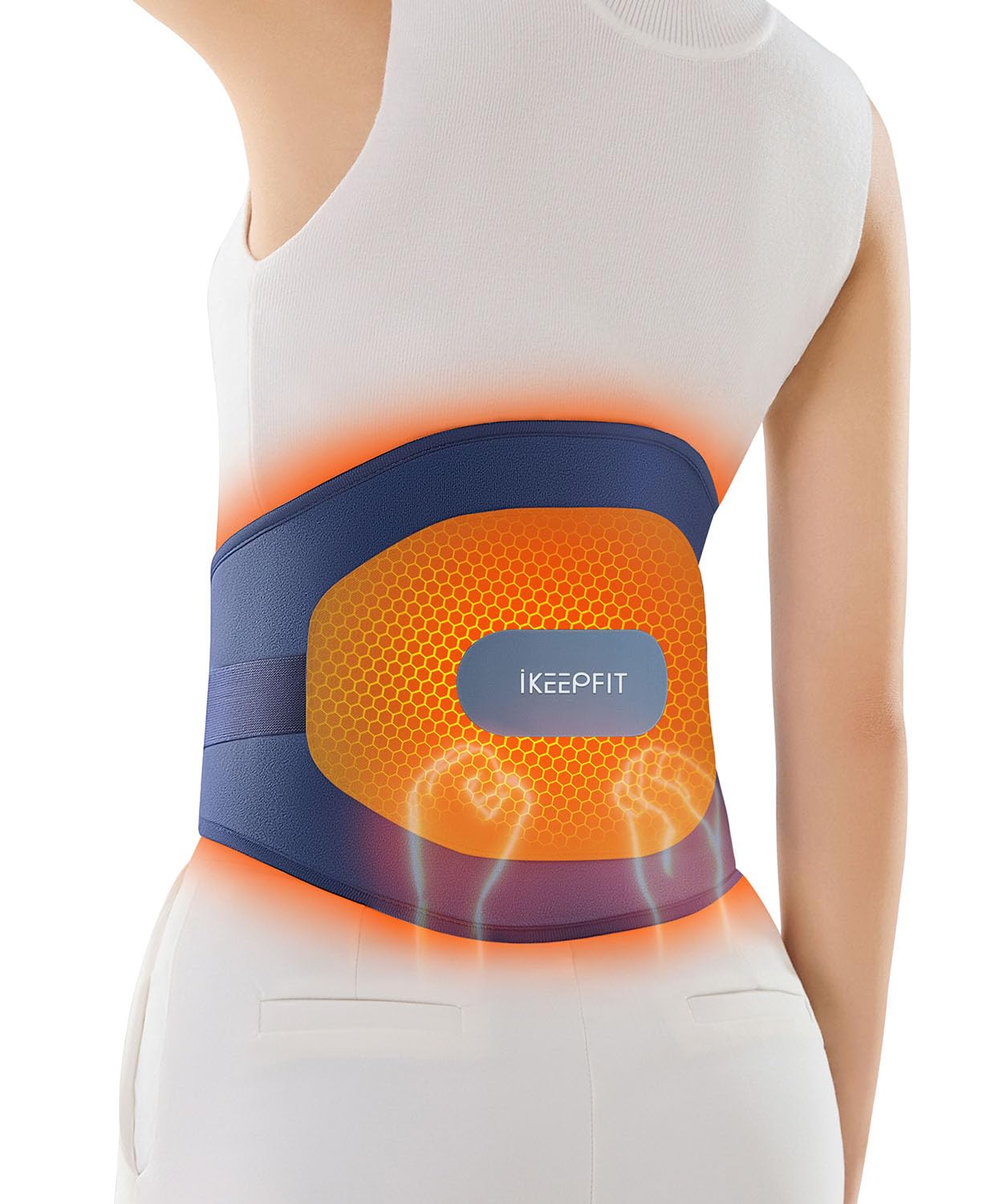 IKEEPFIT Portable Heating Pad for Back, Cordless Wearable Heat Belt with Massager for Lower Back Pain Relief, Battery Powered 8000 mAh Rechargeable, MAXwarm® 3.0, Gift for Women Men 90-310 lbs