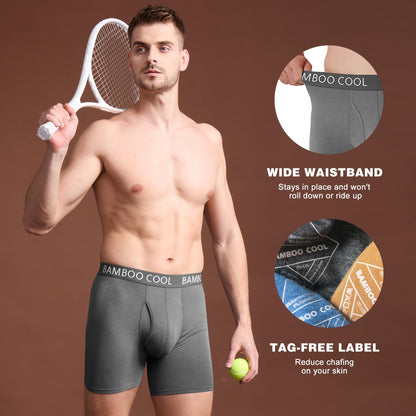 BAMBOO COOL Men's Ultra ComfortSoft Underwear, Moisture Wicking & Breathable No Ride Up Boxer Briefs with Fly, Multipack