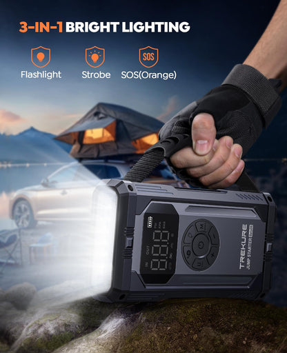 TREKURE 8-in-1 Jump Starter with Air Compressor 5500A 150PSI Portable Car Battery Jump Starter (All Gas/10L Diesel), 12V Jump Box Car Battery Jumper Starter Portable with Jumper Cables, Lights