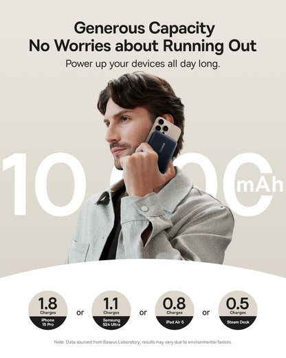 Baseus Qi2 Certified 15W for Magsafe Battery Pack, Nomos P2 30W Fast Charging Portable Phone Charger 10,000mAh Power Bank with USB-C Cable & Smart Display for iPhone 16/15/14/13/12 Series -(Black)