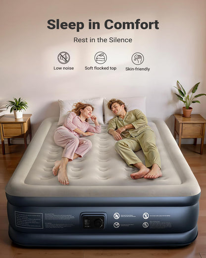 iDOO Queen Air Mattress with Built in Pump, 18 Raised Comfort Inflatable Blow up Mattress, Upgraded Four Chamber Portable Air Bed for Camping, Guests and Home, Colchon Inflable, 650 lbs Max