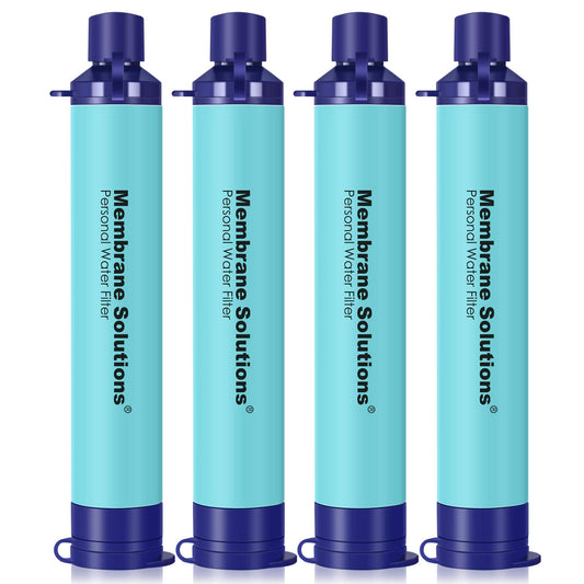 Membrane Solutions Personal Water Filter, Survival Filtration Straw Portable Gear, Emergency Preparedness, Supply for Drinking Hiking Camping Travel Hunting Fishing Team Family Outing (Blue, 4 Pack)
